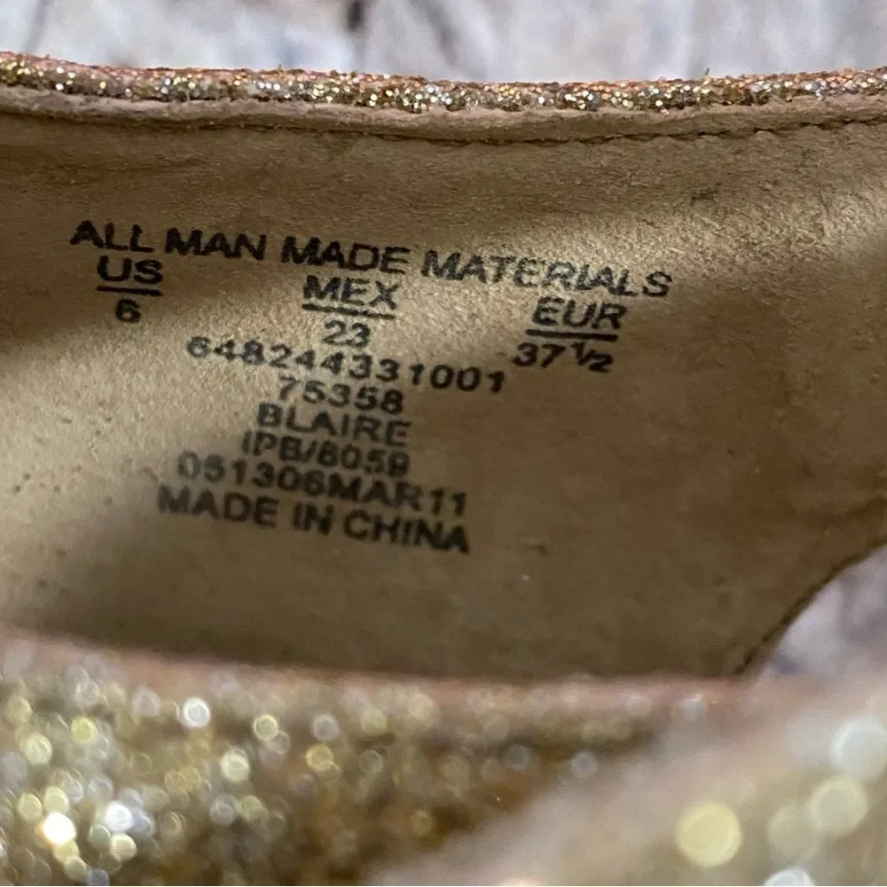 Kaya Gold Glitter Heels Platform Cork Wedge Dance Party New Years Eve SZ 6